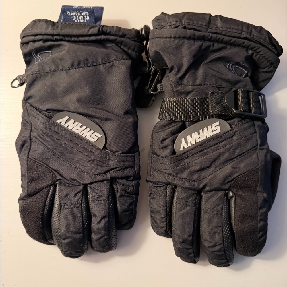 Swany Child Kids Youth Ski Snow Gloves Black Size M 7-8 Waterproof EUC